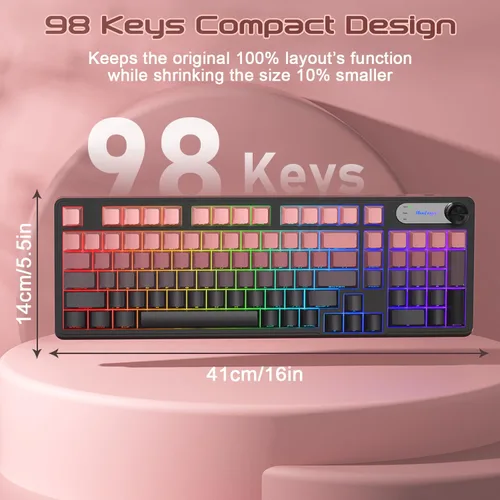 Miniatura 8 de BlueFinger Teclado RGB para juegos, teclado USB con cable de 98 teclas con retroiluminación arcoíris, perilla de volumen y pantalla, escritura