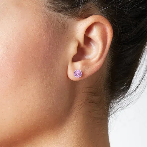 Miniatura 6 de Aretes de plata de ley con circonita cúbica rosa para mujer, 340.197 in