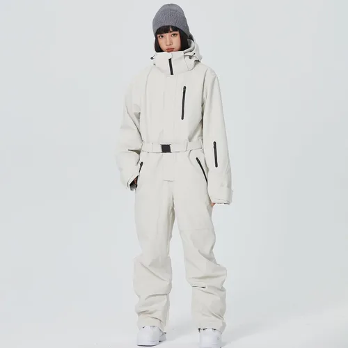 Miniatura 13 de ALSOGO Traje de esquí de una pieza para mujer, overol impermeable con aislamiento para nieve, con cinturón desmontable para deportes de nieve