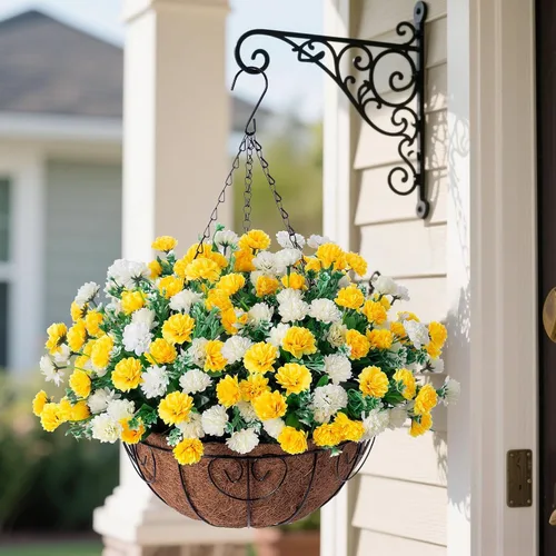 Miniatura 2 de Cesta de flores artificiales colgantes para decoración de primavera al aire libre, flores falsas de seda resistentes a los rayos UV, margaritas