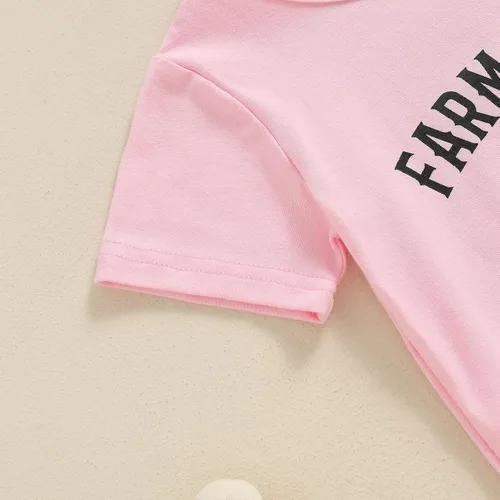 Miniatura 95 de fhutpw Conjunto de camiseta de manga corta con estampado de vaca y pantalones acampanados de dibujos animados para niñas