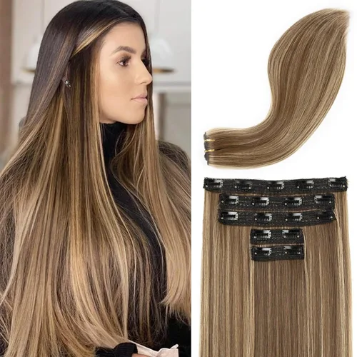 Miniatura 9 de REECHO Extensiones de cabello con pinzas, extensiones de cabello grueso y largo, extensiones de cabello sintético ligero para mujer, 24 pulgadas a