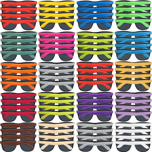 Paquete de 72 lentes de sol a granel para fiestas, 18 colores de gafas de sol de neón a granel para adultos y niños, gafas de sol estilo 80 para