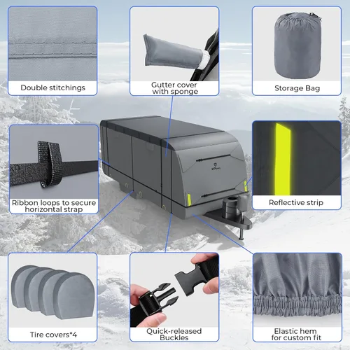Miniatura 6 de RVMasking Funda para RV de 18' 1"-20' - Tela Oxford 600D Impermeable Resistente al Desgarro, Cubierta de Remolque de Viaje Resistente con 3 Correas