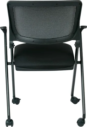 Miniatura 6 de Office Star FC Series - Juego de 2 sillas plegables con malla transpirable y asiento de tela acolchado, color negro icono con marco negro