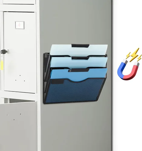 Miniatura 60 de EASEPRES Organizador de archivos de malla de 3 bolsillos para colgar en la pared, carpeta de papel para correo montada en la pared, organizador
