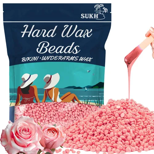 Sukh Cuentas de cera dura para depilación – 15.17 oz, rosa, sin colofonia, hidratante, suave con la piel, evita quemaduras de afeitar, unisex, para