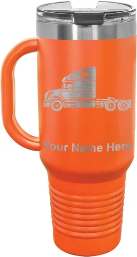 Miniatura 12 de LaserGram Taza de café aislada al vacío de 15 onzas, cabina de camión, grabado personalizado incluido (negro)