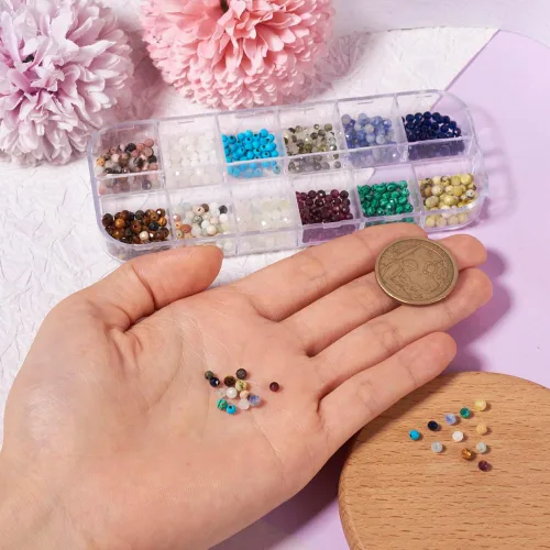 Miniatura 5 de Fashewelry 480 cuentas de cristal redondas facetadas de 0.118 pulgadas (0.118 in), pequeñas cuentas de piedra mixta natural y sintética