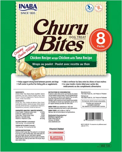 Miniatura 7 de INABA Churu Bites for Dogs, Grain-Free, Soft/Chewy Baked Chicken Wrapped Churu Filled Dog Treats, 0.42 Ounces Each Tube 48 Tubes Total