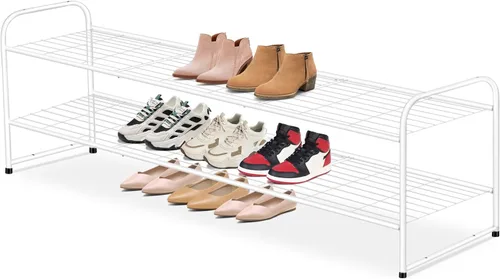 Miniatura 11 de AOODA Zapatero largo de 2 niveles para armario, organizador de almacenamiento de zapatos apilable de metal para entrada, dormitorio, piso, 18 pares