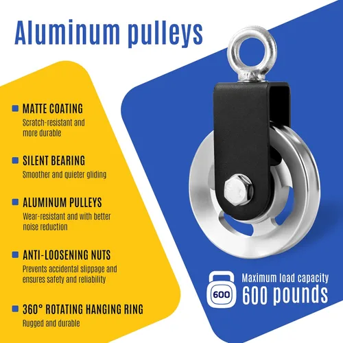 Miniatura 3 de Rueda de polea de cable de aleación de aluminio de 3.543 in para sistema de gimnasio en casa, resistente con carga máxima de 600 libras, compatible
