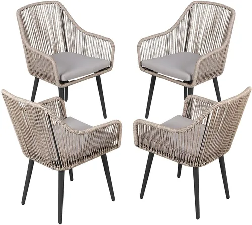 Miniatura 9 de JOIVI Juego de 2 sillas de comedor para patio, sillas de ratán al aire libre con reposabrazos y cojines para césped exterior, jardín, patio