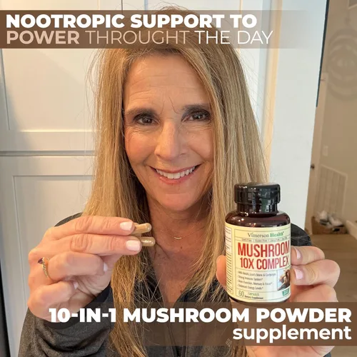 Miniatura 6 de Complejo de hongos 10x con extracto de melena de león, cola de pavo, cordyceps, reishi, shiitake, chaga y maitake para apoyo cognitivo, mezcla