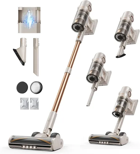 Aspiradora inalámbrica, aspiradora de 80 minutos/50 kpa/600 W para el hogar, aspiradoras de pie con pantalla táctil, faros LED, antienredos,
