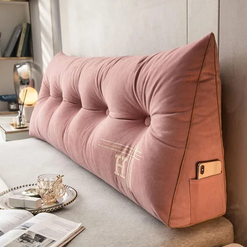 Miniatura 15 de HM&DX Almohada de lectura triangular con cuña para cabecero, almohada de respaldo de terciopelo con funda extraíble y bolsillos laterales