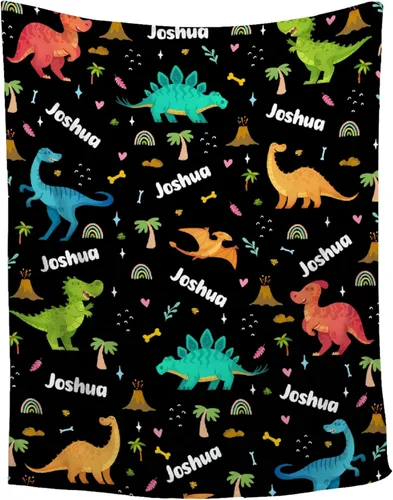 Miniatura 35 de Manta de franela de vellón de dinosaurio con nombre para niñas y niños recién nacidos, regalos personalizados, manta de forro polar suave