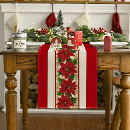 Miniatura 3 de Camino de mesa de flores rojas en acuarela de Navidad, 13 x 72 pulgadas, decoración de mesa navideña para el hogar, cocina, restaurante, B 13 x 72