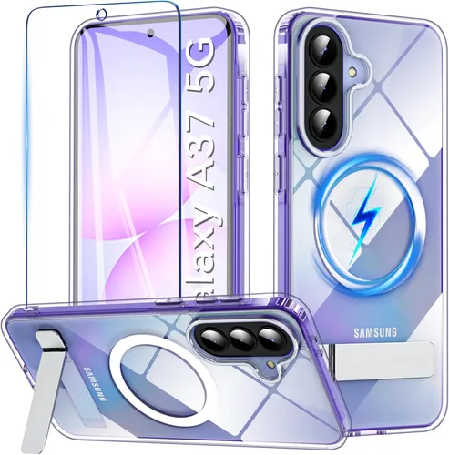 OWKEY Funda para Samsung Galaxy A37/A36 Bark Phone Pro 5G con soporte, magnética, a prueba de golpes, para Magsafe translúcida mate, transparente