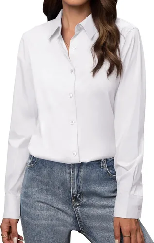 Gleeivy Camisas con botones para mujer de ajuste clásico, camisa de vestir, camisa de trabajo, de negocios, casual, de manga larga, blusa, tops A