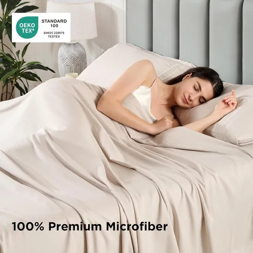 Miniatura 3 de Juego de sábanas tamaño individual con funda de almohada bordada, sábanas de microfibra ultrasuave de 3 piezas, comodidad de hotel de lujo, sábana