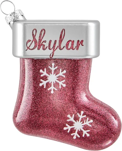 Miniatura 16 de Let's Make Memories Adorno de Navidad personalizado, cristal con forma de calcetín con purpurina, nombre grabado con láser, tono de joya, adorno