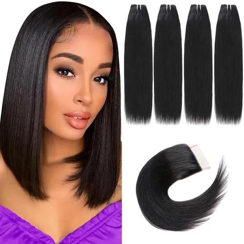 Miniatura 30 de Paquetes de cabello humano corto de 8 pulgadas 10A, pelo brasileño lacio virgen 100% cabello humano liso sin procesar, 4 paquetes 50g/Und