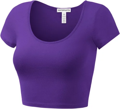 Miniatura 2 de HATOPANTS - Ombliguera básica de algodón con cuello redondo y manga corta, para mujer