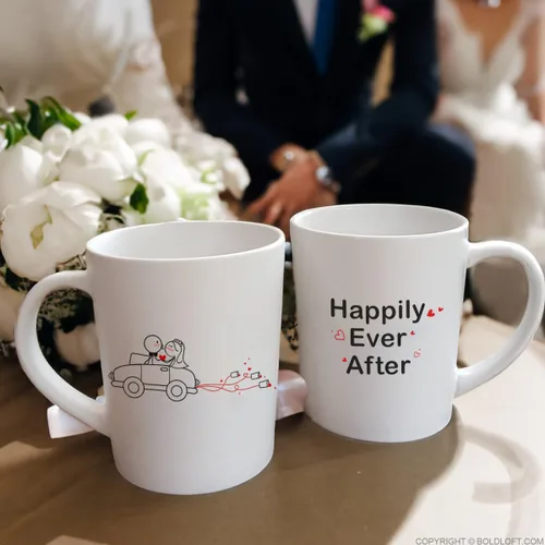 Miniatura 2 de BoldLoft Happy Ever After - Tazas de café para novia y novio, regalos de boda para parejas, recién casados, despedida de soltera, compromiso
