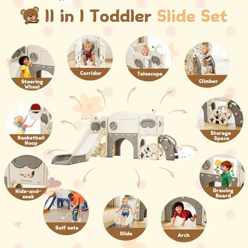 Miniatura 3 de Juego de tobogán 11 en 1 para niños pequeños, patio de juegos interior para niños de 1 a 3 años y niños pequeños, juego al aire libre con juego
