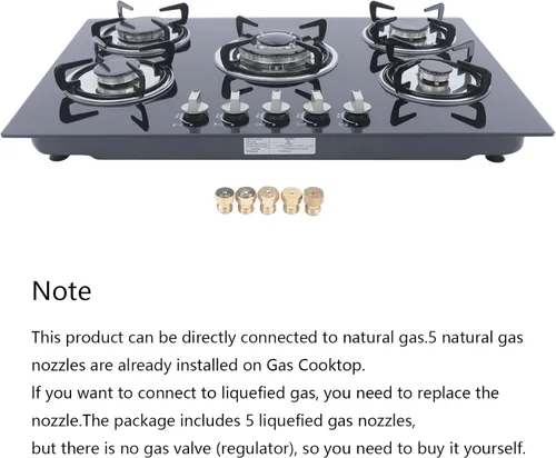 Miniatura 5 de TFCFL Estufa de gas de 30 pulgadas de vidrio templado integrada con 5 quemadores, estufas de gas, rejilla de hierro fundido, estufa de gas licuado