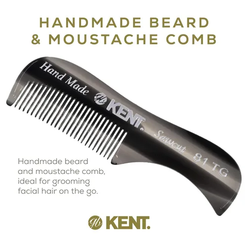 Miniatura 3 de Kent Un peine de bolsillo para bigote de barba de grafito 81T para hombre, bolsillo dentado fino para aseo y peinado del vello facial. Hecho a mano