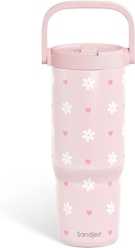 Miniatura 36 de SANDJEST Besties - Vaso de acero inoxidable con tapa para pajita de 30 onzas con asa de transporte para mujeres, niñas, mejores amigas, taza de café