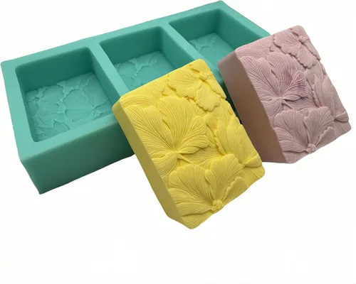 Moldes de silicona para jabón de hoja de ginkgo de 3 cavidades, molde de silicona para jabón natural, vela, cera, fabricación de yeso aromático,