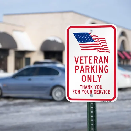 Miniatura 3 de SmartSign Letrero de metal con texto en inglés "Veteran Parking Only, Thank You For Your Service" de 18 x 12 pulgadas con símbolo de la bandera