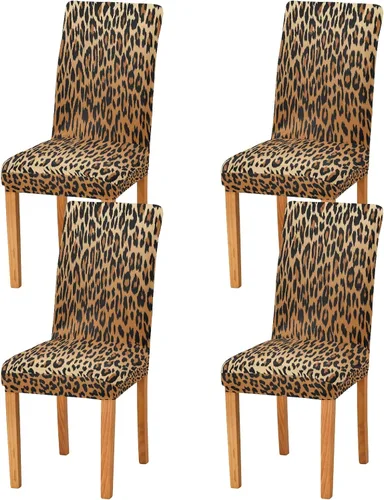 Miniatura 2 de Juego de 2 fundas elásticas para sillas de comedor con estampado de leopardo a la moda, fundas para sillas de cocina lavables, protector de asiento