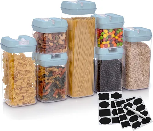 Miniatura 14 de Juego de 7 recipientes herméticos para almacenamiento de alimentos, contenedores organizadores de despensa, contenedores de plástico sin BPA, más