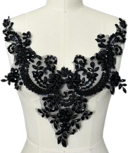 Miniatura 9 de Parches de encaje con flores y cuentas de perlas, apliques de strass para coser en ropa, cuello (AB)