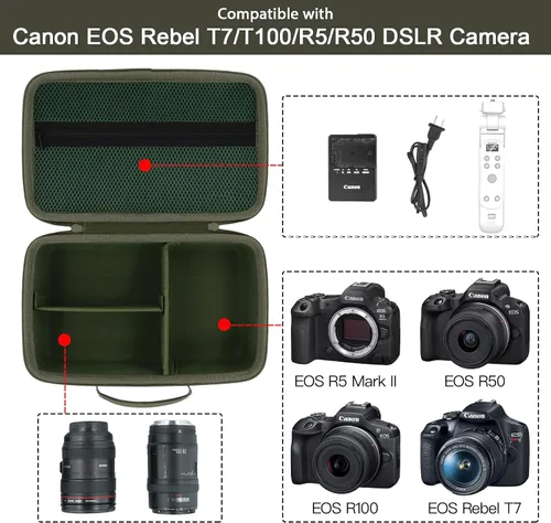 Miniatura 3 de Estuche para cámara Baval compatible con Canon EOS Rebel T7 / T100 / R50 / R100 / R5 / R6 Mark II DSLR con lente de 18-55mm, Sony, Nikon, estuche