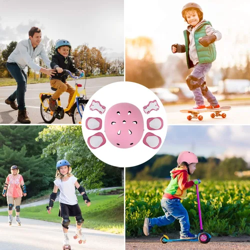Miniatura 8 de WayEee - Juego de casco de bicicleta para niños, rodilleras para patinetas, juego de almohadillas para casco, juego de equipo de protección Rosa