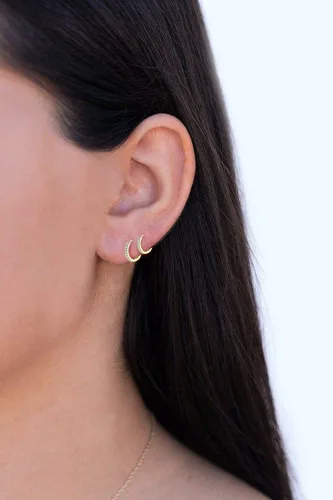 Miniatura 2 de Aretes pequeños en forma de círculo de plata de ley 925 con circonia cúbica, 3 pares de aros chapados en oro blanco de 14 quilates para piercing