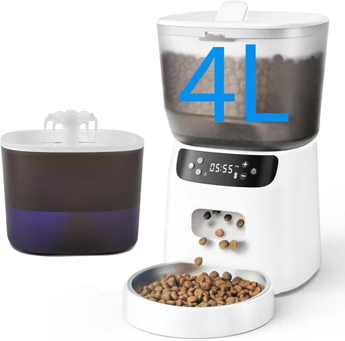 Miniatura 9 de Alimentador automático para gatos y fuente de agua, dispensador de alimentos secos para gatos con temporizador de 4 litros/16 tazas, llamada