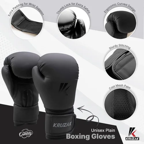 Miniatura 3 de Kruzak - Guantes de boxeo unisex negro mate, guantes de enfoque y equipo de cabeza para kickboxing y entrenamiento de Muay Thai MMA Kit de fitness
