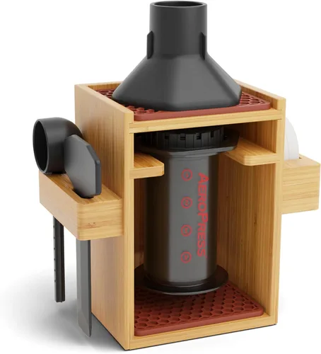 HEXNUB Soporte organizador compacto AeroPress, organizador de café de bambú para cafetera AeroPress, accesorios, filtros, tazas, incluye Compacto -