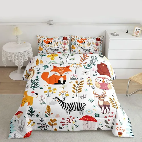 Miniatura 2 de Erosebridal Juego de edredón de zorro para niños, edredón de plumón de oso bosque, ciervo, para dormitorio de niños y niñas, juego de ropa de cama