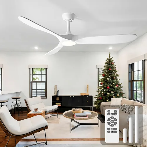 Miniatura 9 de Ventiladores de techo de 52 pulgadas con luces y control remoto, ventilador de techo de madera para exteriores con motor de CC silencioso de 6 Negro