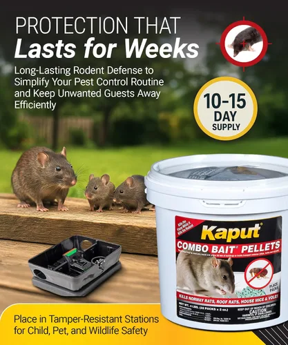 Miniatura 6 de Cebo combinado en pellets Kaput, cebo para ratas para matar roedores y pulgas, ratones noruegos, ratones caseros y topos de pino - Incluye warfarina