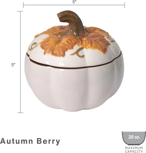 Miniatura 4 de Pfaltzgraff Cuenco de calabaza cubierto de bayas de otoño, capacidad para 20 onzas, color crema