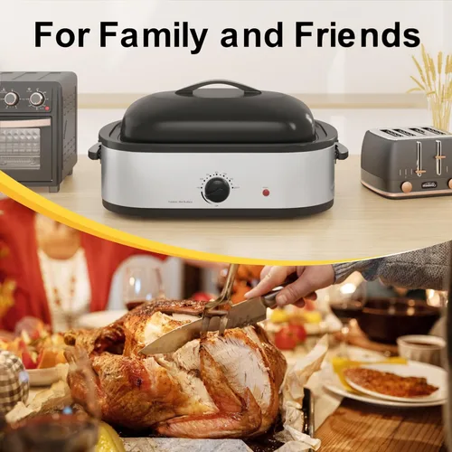 Miniatura 6 de Horno asador eléctrico de 14 cuartos de galón, horno asador de pavo, tapa de autofundación, bandeja extraíble, control de temperatura de rango