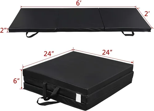 Miniatura 3 de HomGarden Colchoneta para gimnasia de 6 x 2 pulgadas de grosor, alta densidad, antidesgarros, plegable, para gimnasio, aeróbicos, con asas de Varios